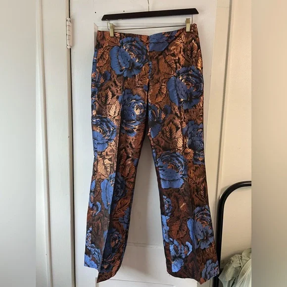 Anthropologie Leifsdottir Metallic Floral Jacquard Trousers - Picture 2 of 16